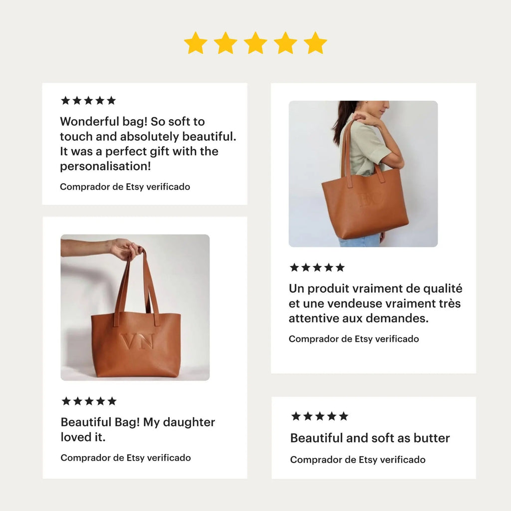 Opiniones Etsy bolso tote de cuero artesanal