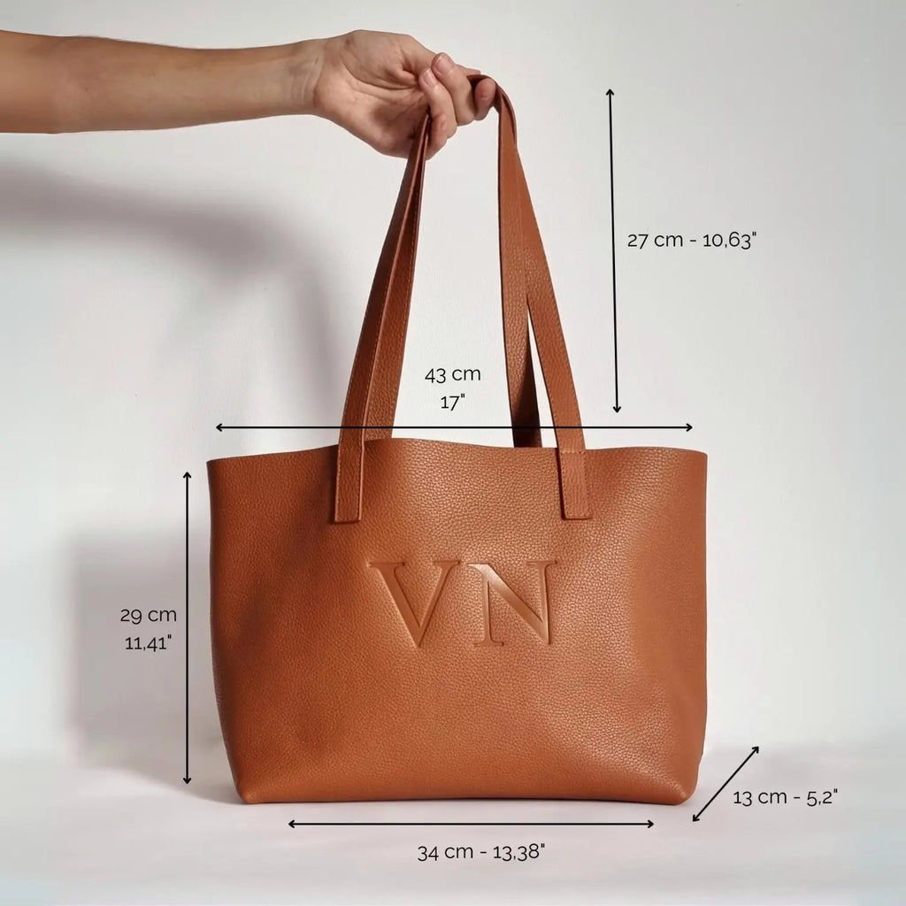Bolso tote de cuero hecho a mano, con opción de iniciales grabadas