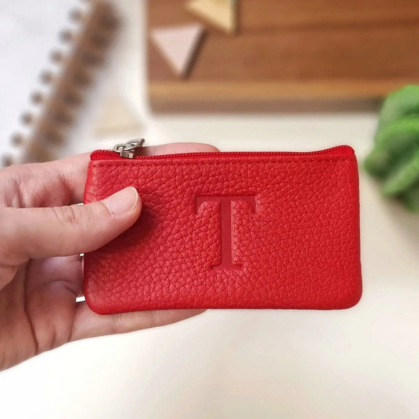Small leather wallet with zipper, fits perfectly inside any handbag