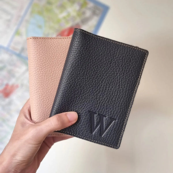 Cartera de viaje en piel auténtica, con espacio para tarjetas y billetes