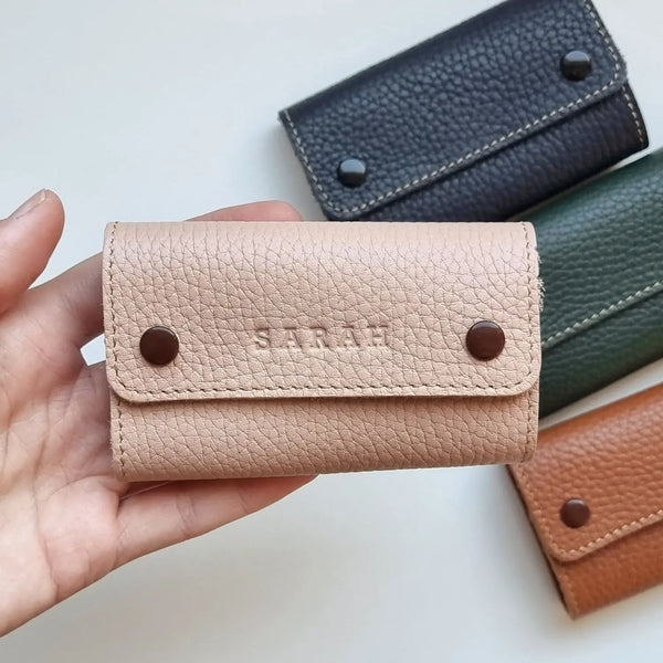 Personalized leather key organizer with engraved initials, handmade by leathergoods43