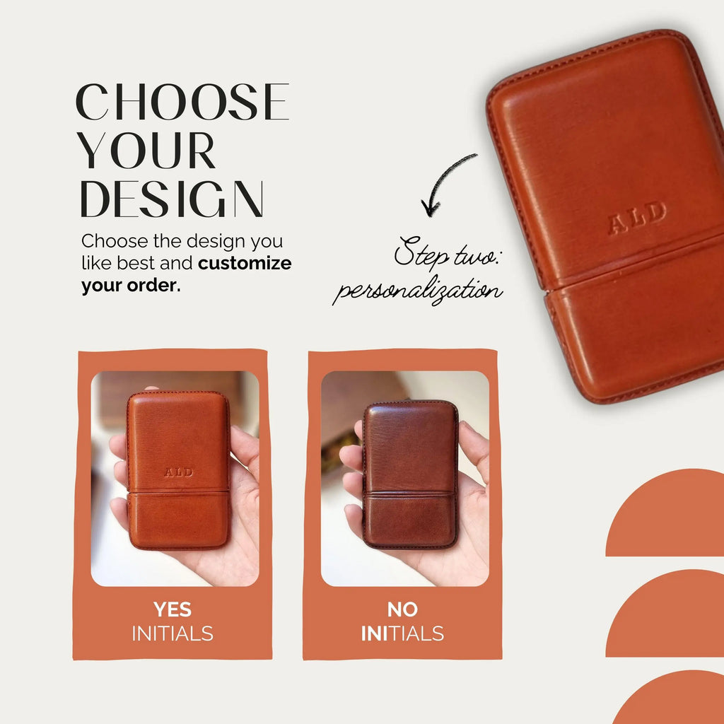 Minimalist leather card sleeve with custom engraving, ideal for gifting