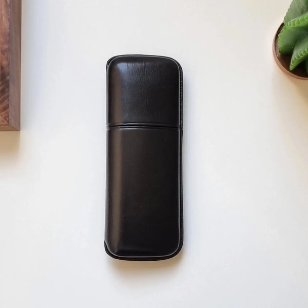 Elegant black eyewear case in leather, artisan-made by leathergoods43