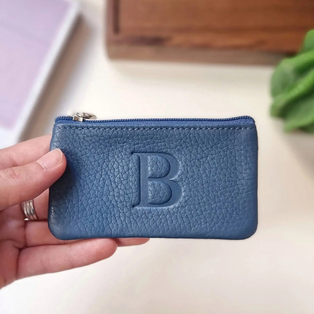 Cartera de cuero para mujer con cremallera, hecha a mano y personalizada