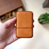 Handmade personalized leather card case with initials, by leathergoods43 Havana color
