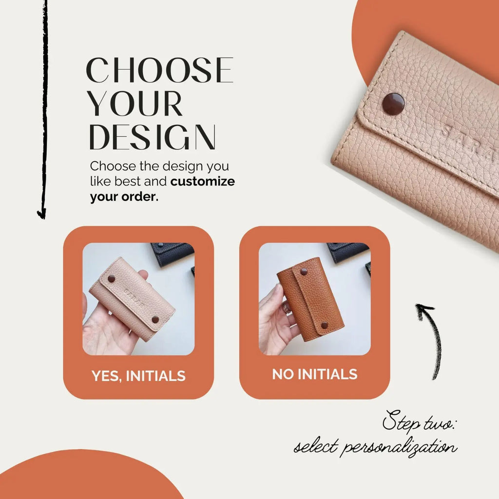 Handcrafted key organizer in brown leather, with initials in gold foil