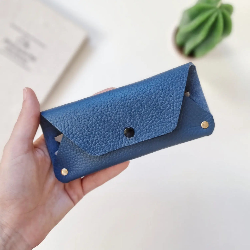 Personalized leather case with clip for eyeglasses, handcrafted by leathergoods43