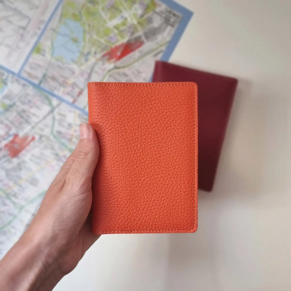 Personalized leather passport cover with card slots, handmade by leathergoods43